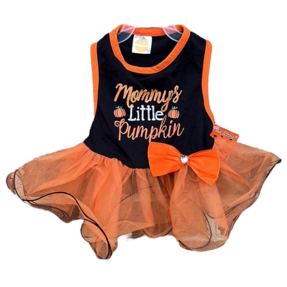 Fall Pet Costume Mommy's Little Pumpkin Dog Dress Orange and Black SimplyDog NWT